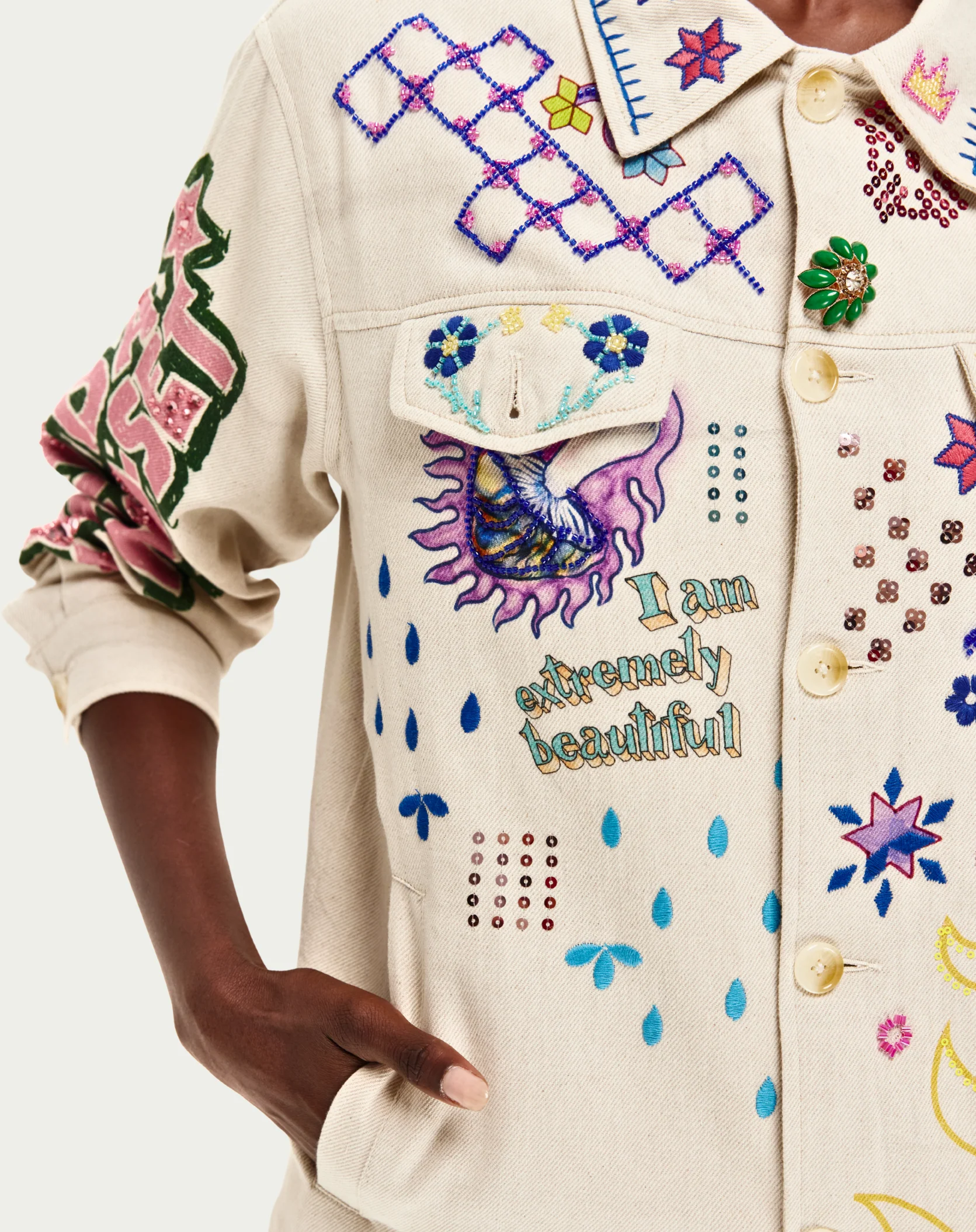Me369 BRIANN EMBROIDERED DENIM at Romi Boutique