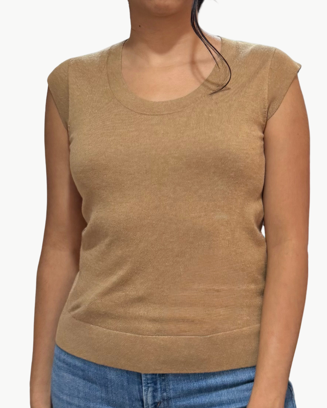 Minnie Rose SUPIMA SCOOP NECK CAP SLEEVE TOP at Romi Boutique