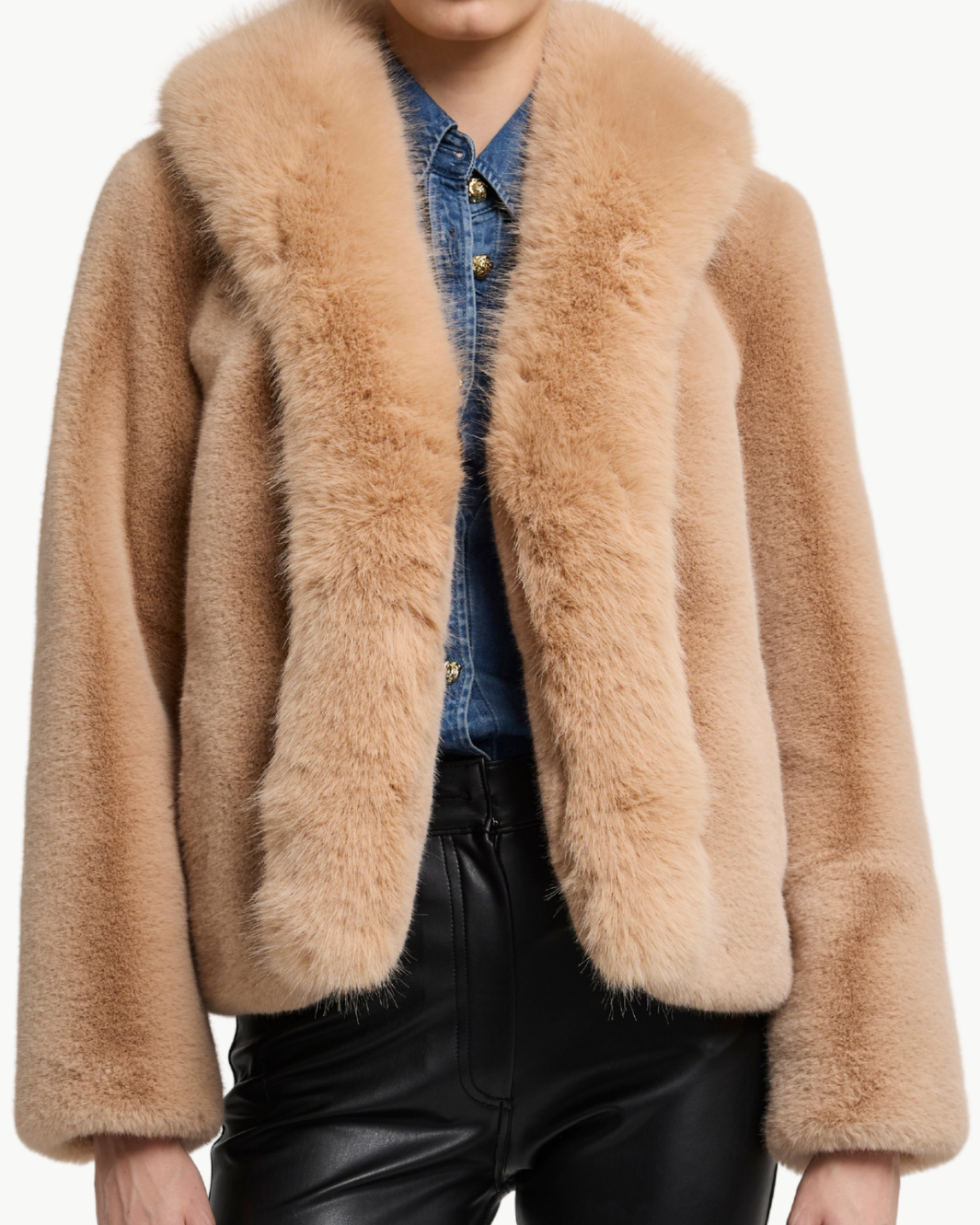 DASHA FAUX FUR JACKET IN BEIGE - Romi Boutique
