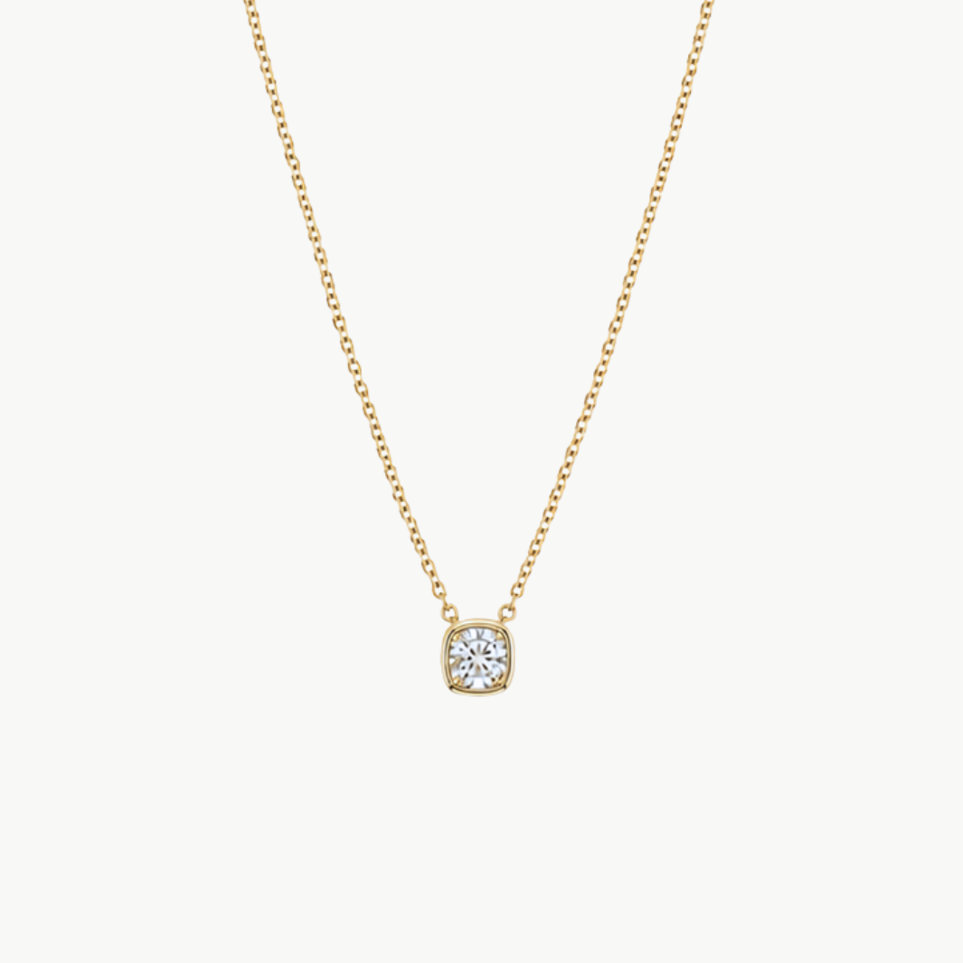 Floating Cushion Bezel Diamond Necklace