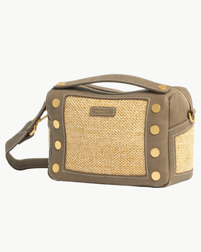 EVAN CROSSBODY SMALL IN PEWTER RAFFIA/BRUSHED GOLD