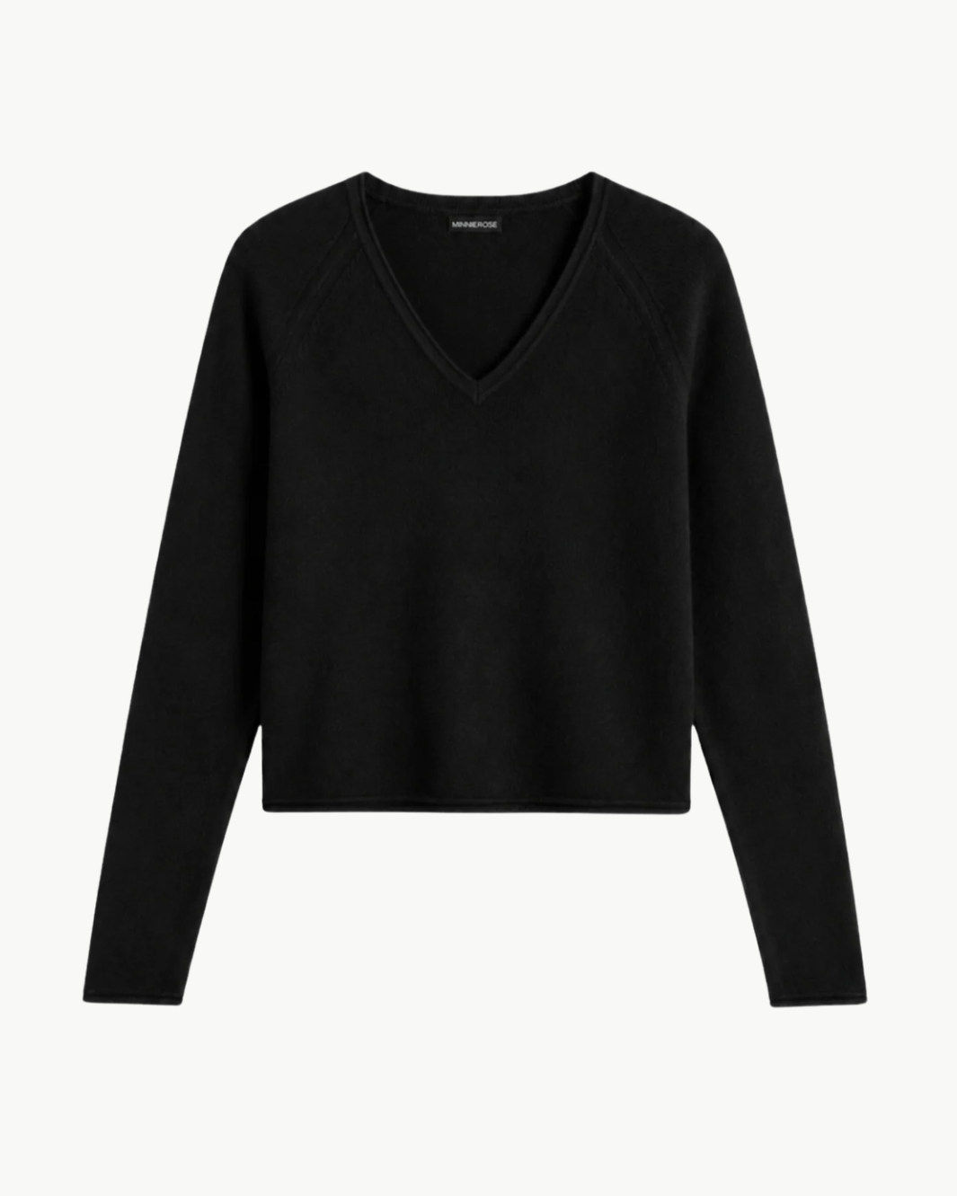 Minnie Rose Sheer Luxury Cashmere Long Sleeve V Neck with Rolled Trims at Romi Boutique