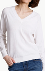 Minnie Rose CASHMERE FRAYED EDGE V NECK at Romi Boutique