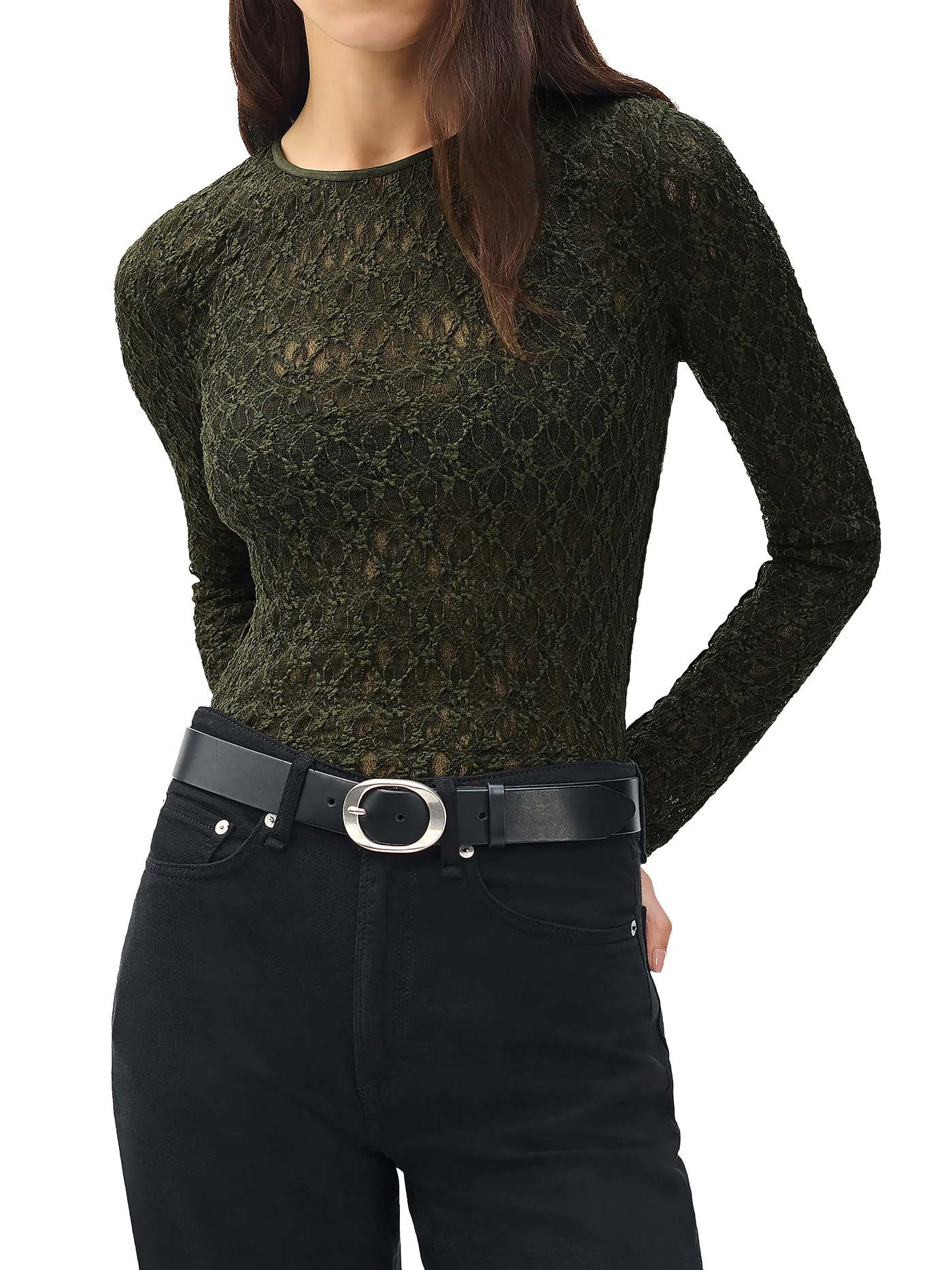 ELLIE LACE TEE IN ARMY