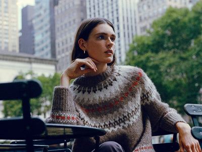 ALPACA BLEND FAIR ISLE CREWNECK IN BROWN COMBO