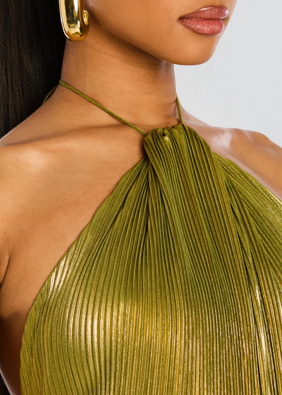 THALIA DRESS IN METALLIC PERIDOT