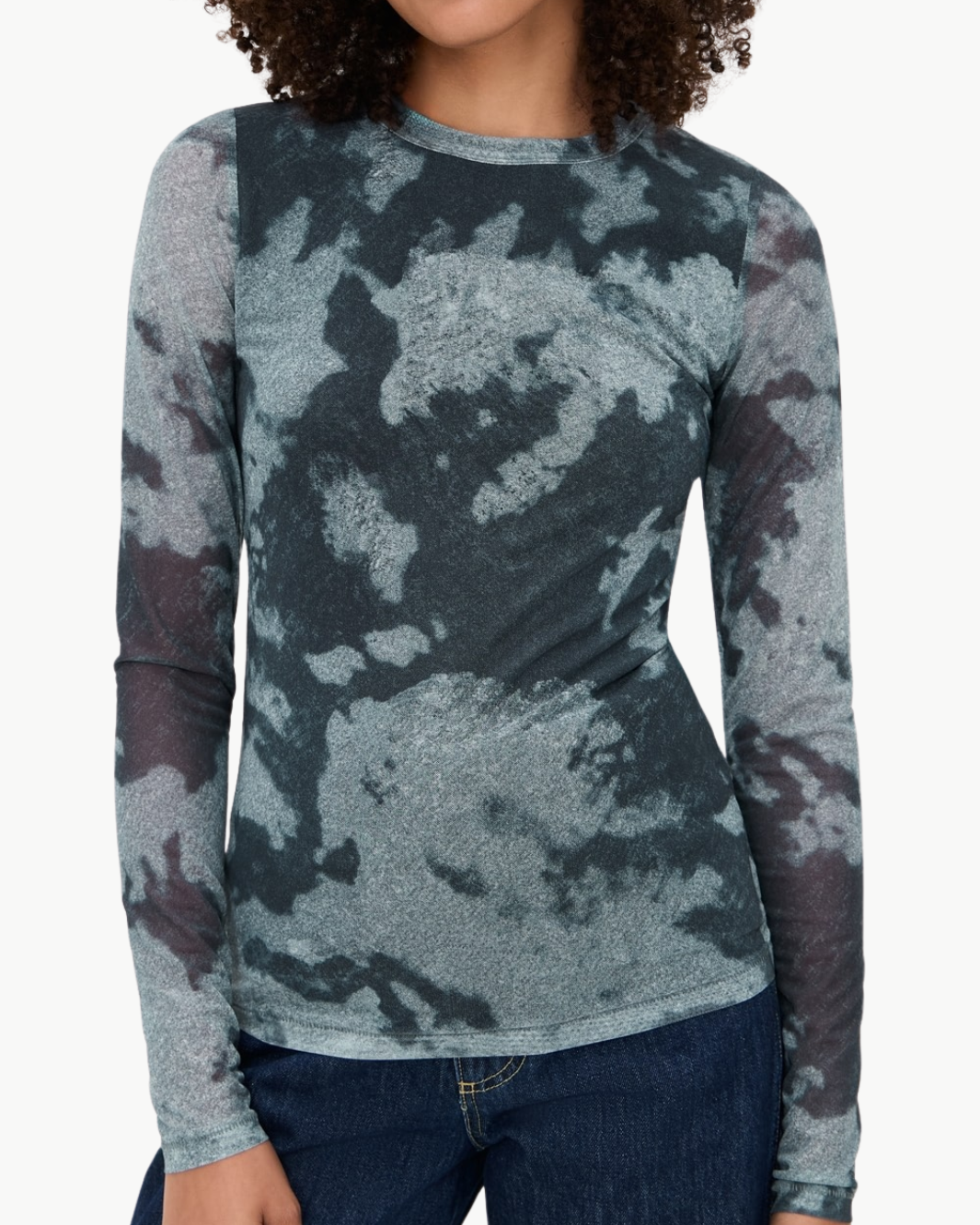 YANA PRINTED MESH LS TEE IN SILVER MULTI