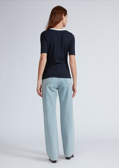 THE KNIT CONTRAST RINGER TEE IN SALUTE