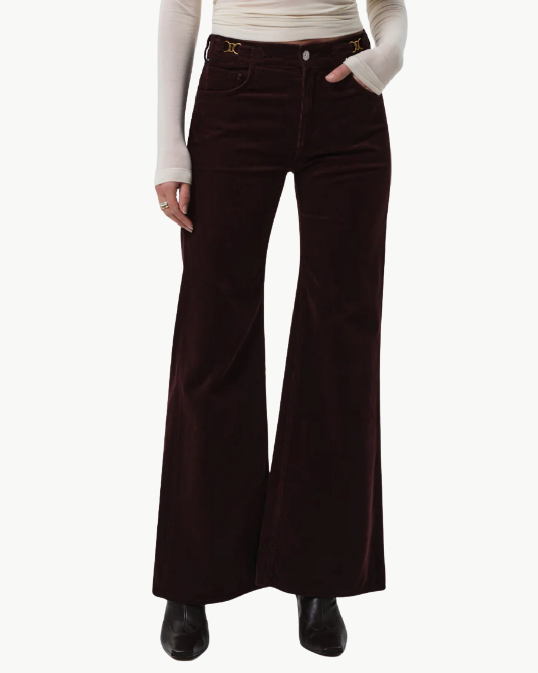 KIMBERLY FLARE W/ HORSEBIT CORDUROY IN MAHOGANY - Romi Boutique