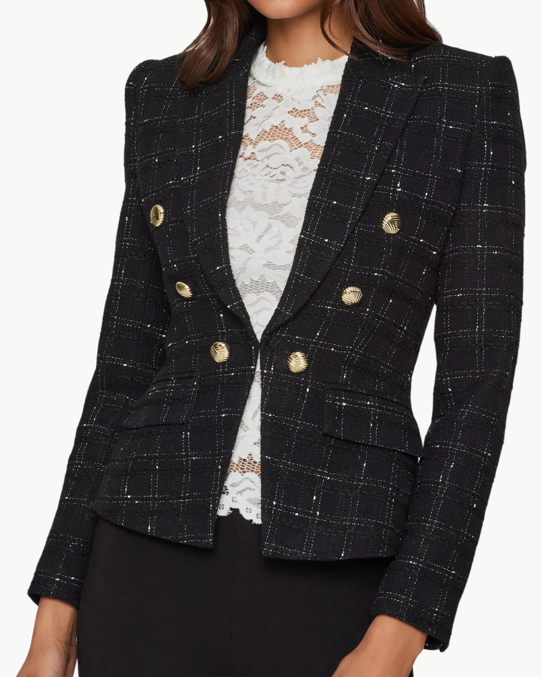 ELSA WINDOWPANE TWEED BLAZER IN BLACK/WHITE - Romi Boutique