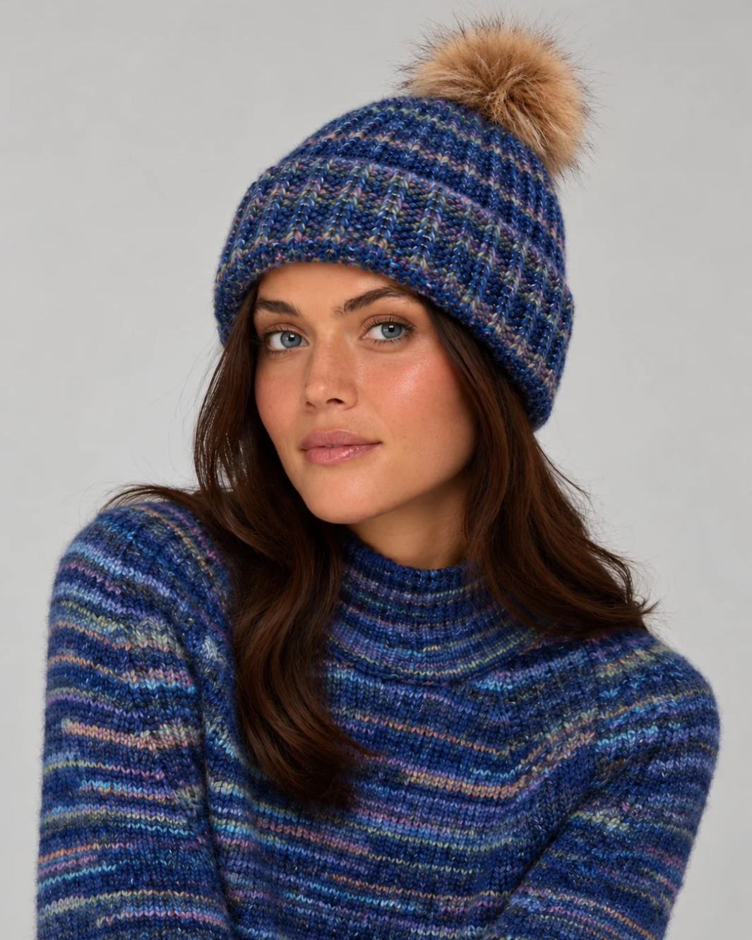 Space Dye Beanie W/ Fur Pom Pom