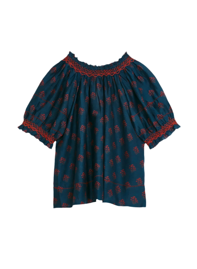 LINDI SMOCKED TOP IN INDIGO