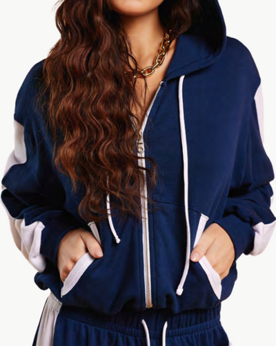 NIX CROP ZIP-UP IN ASTRAL NAVY/WHITE