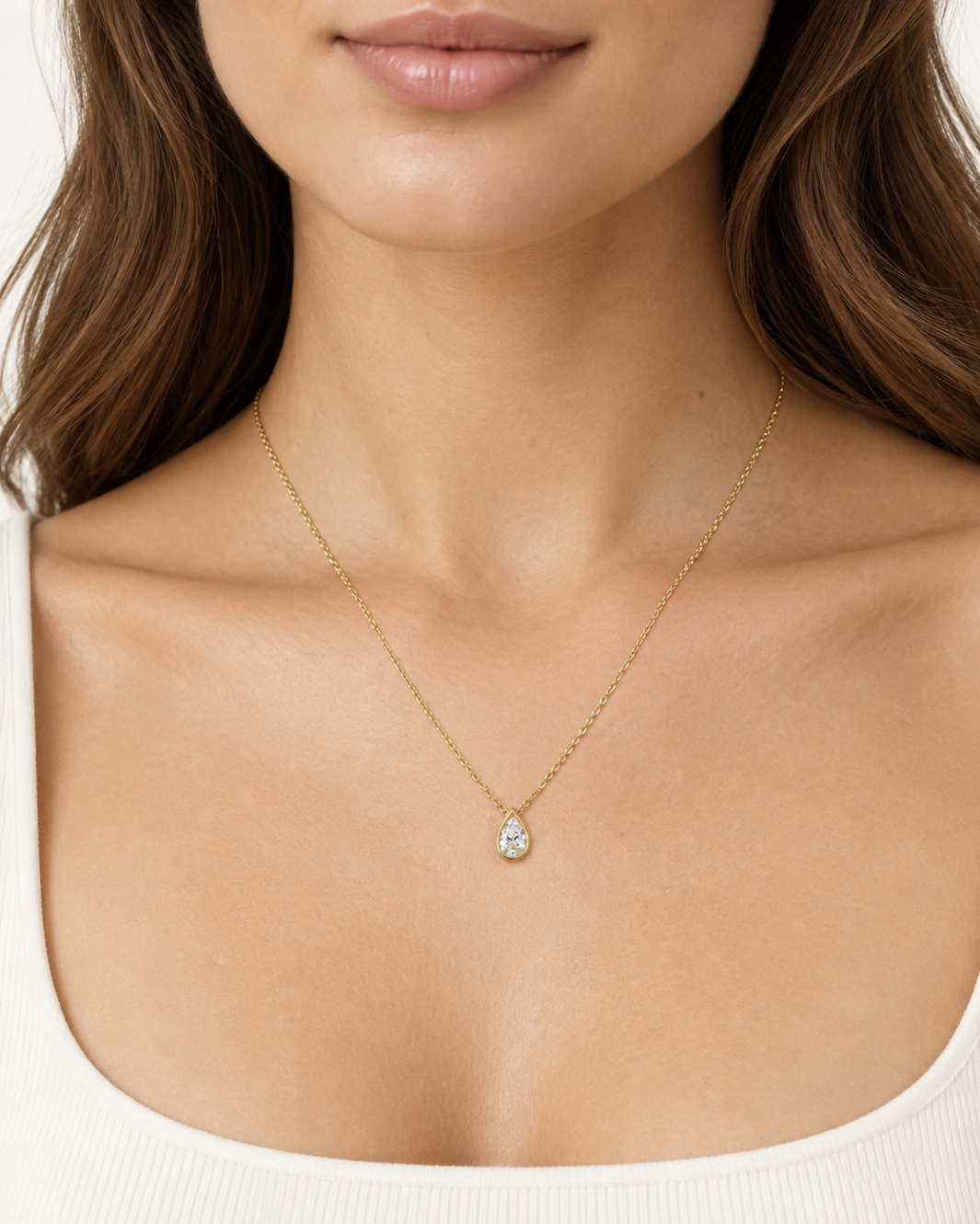 Floating Pear Bezel Diamond Necklace