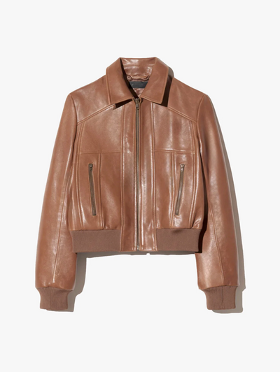 SUE LEATHER BOMBER JACKET IN COGNAC