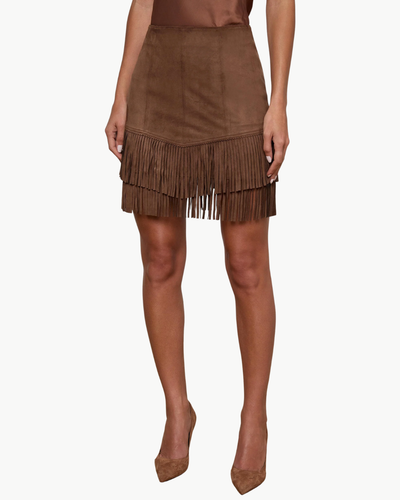 LYLE VEGAN SUEDE MINI SKIRT IN CARAFE BROWN - Romi Boutique