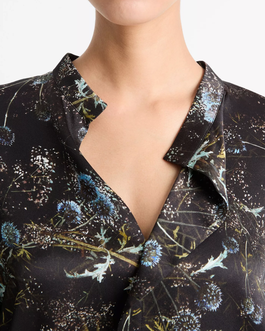 THISTLE DRAPED COLLAR BLOUSE IN AQUA SHADOW