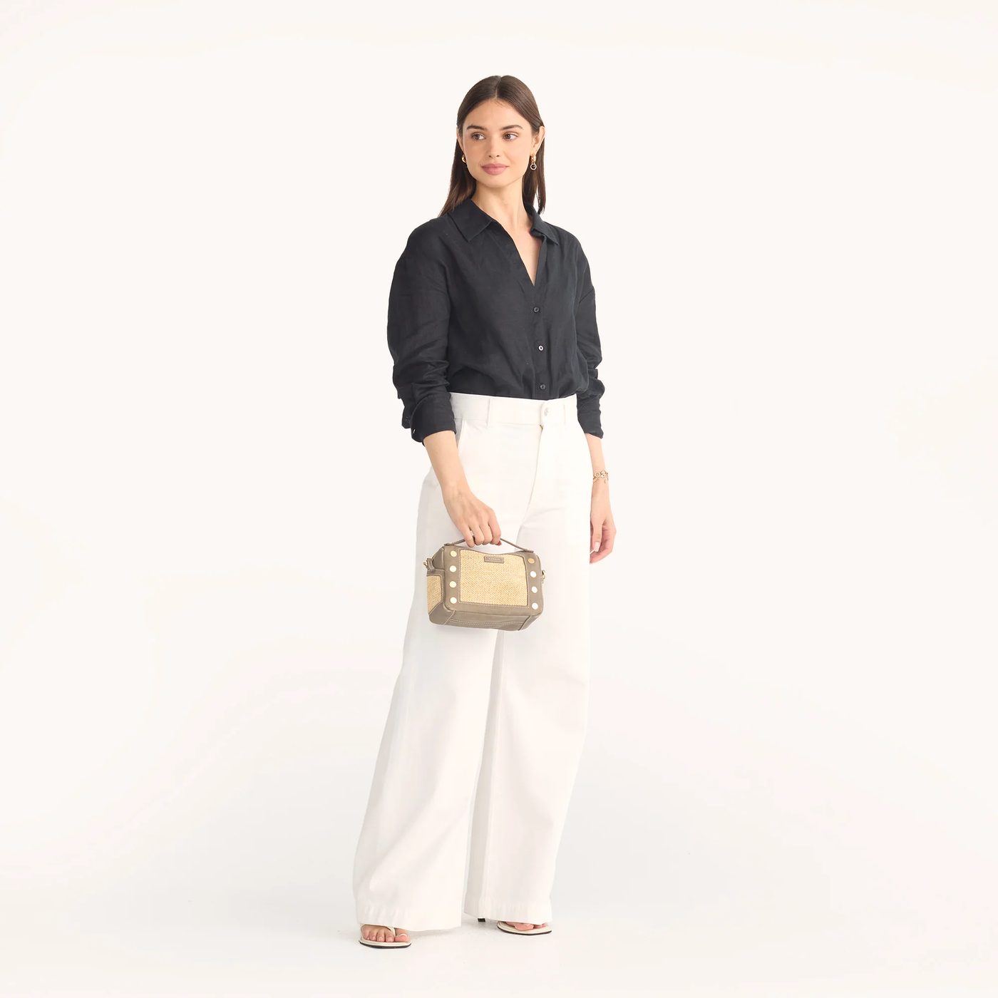 EVAN CROSSBODY SMALL IN PEWTER RAFFIA/BRUSHED GOLD