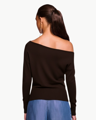 CHANCE MERINO OFF-THE-SHOULDER SWEATER IN DESERT BROWN