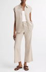 Vince Ticking Stripe Linen-Cotton Low-Rise Crop Flare Trouser at Romi Boutique