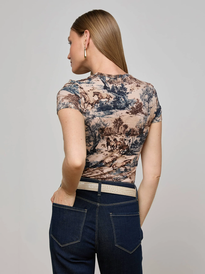 RESSI FITTED TEE IN TAN MULTI WESTERN TOILE