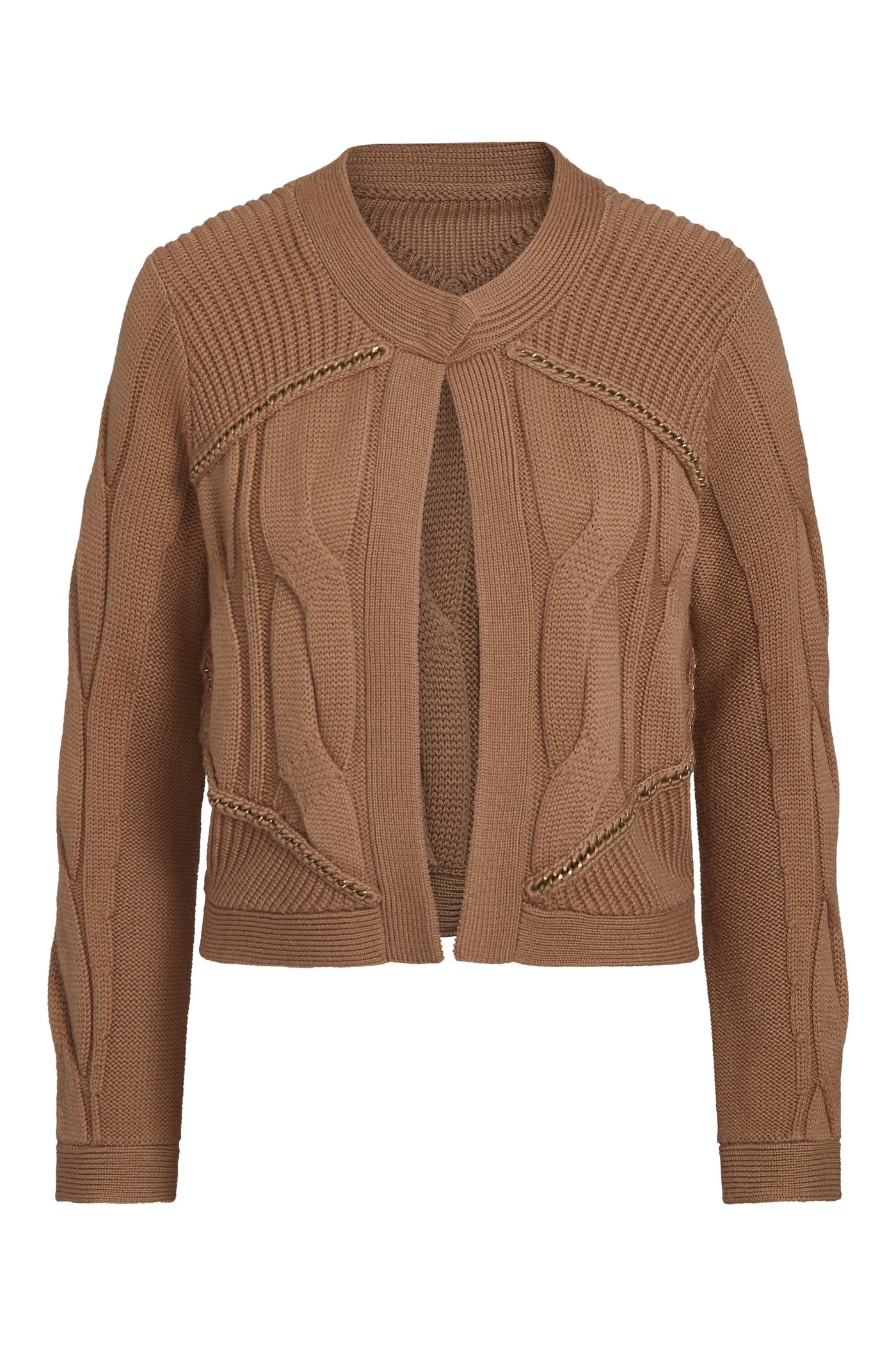 CHAIN SWEATER JACKET IN CAMEL - Romi Boutique