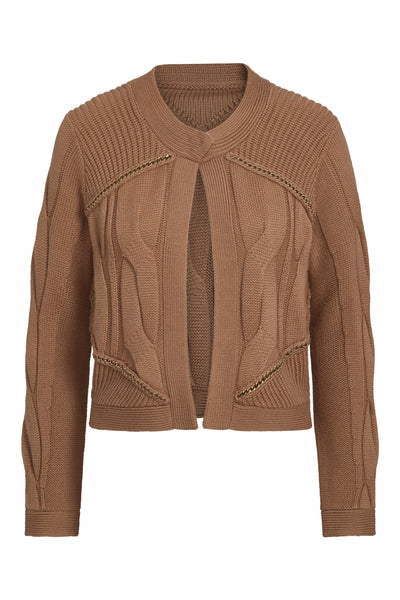 CHAIN SWEATER JACKET IN CAMEL - Romi Boutique