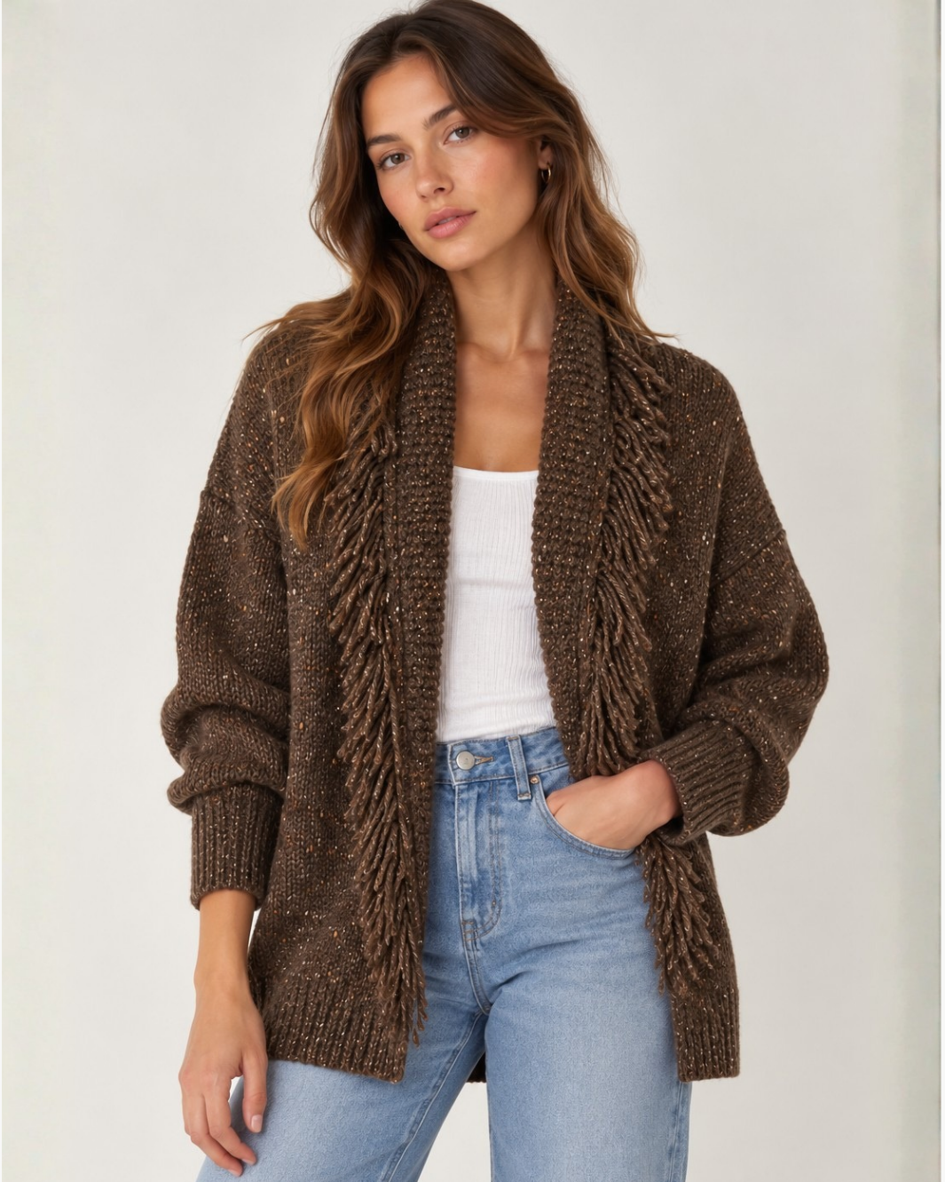 Autumn Cashmere Solid Fringed Shawl Collar Throw at Romi Boutique