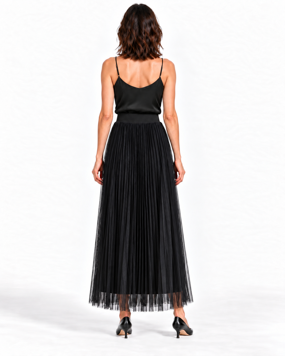 Classic Satin Skirt with Mesh Overlay