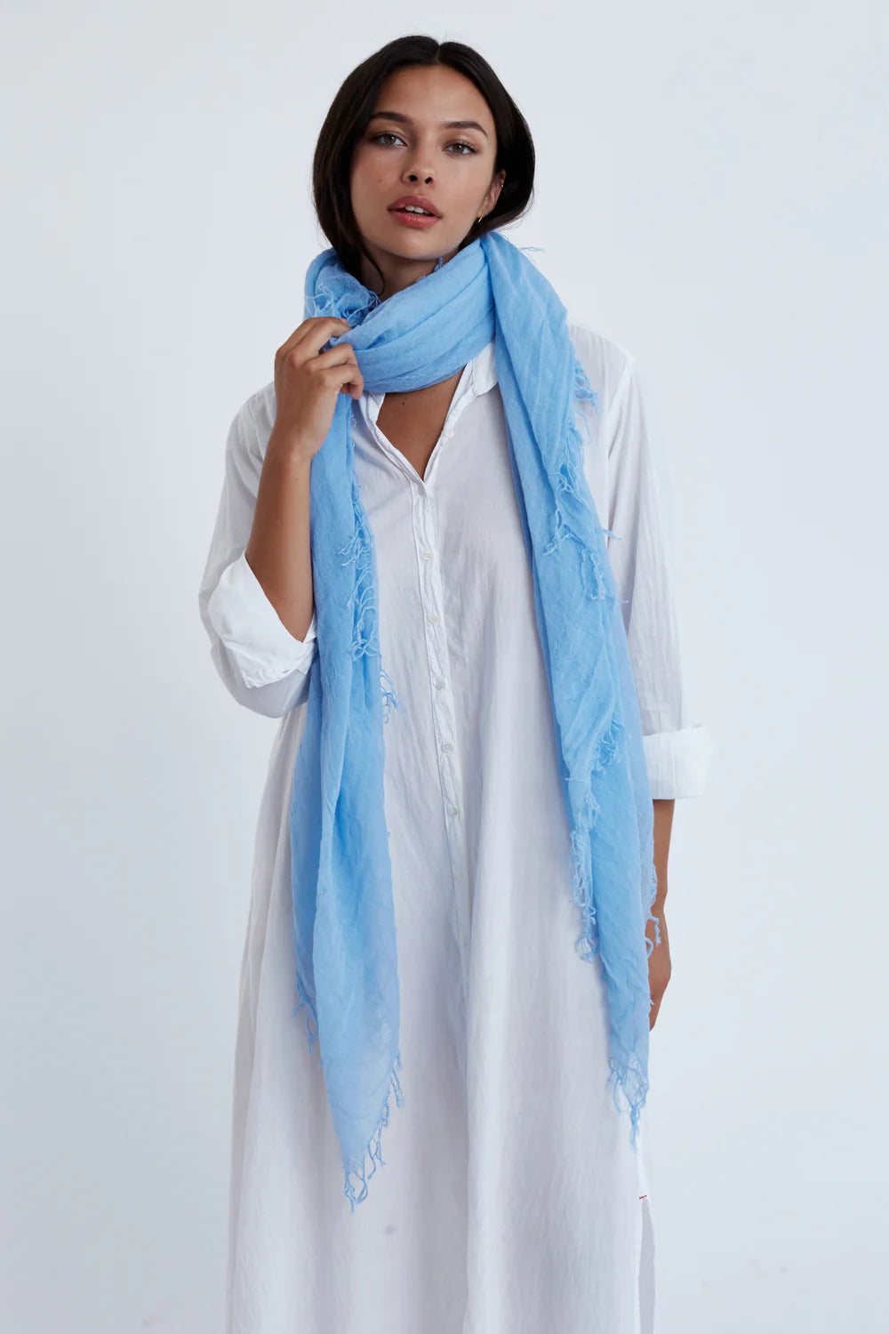 CASHMERE AND SILK SCARF IN LITTLE BOY BLUE - Romi Boutique