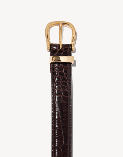 LOUISE BELT IN DARK BROWN CROC W/ BRASS BUCKLE