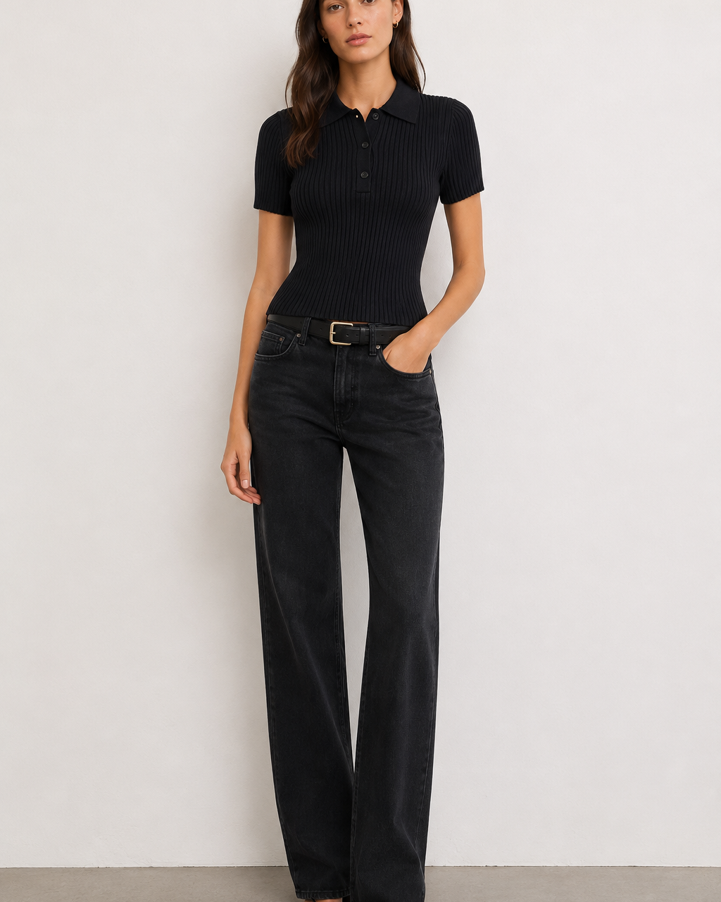 Cotton Ribbed Polo Top