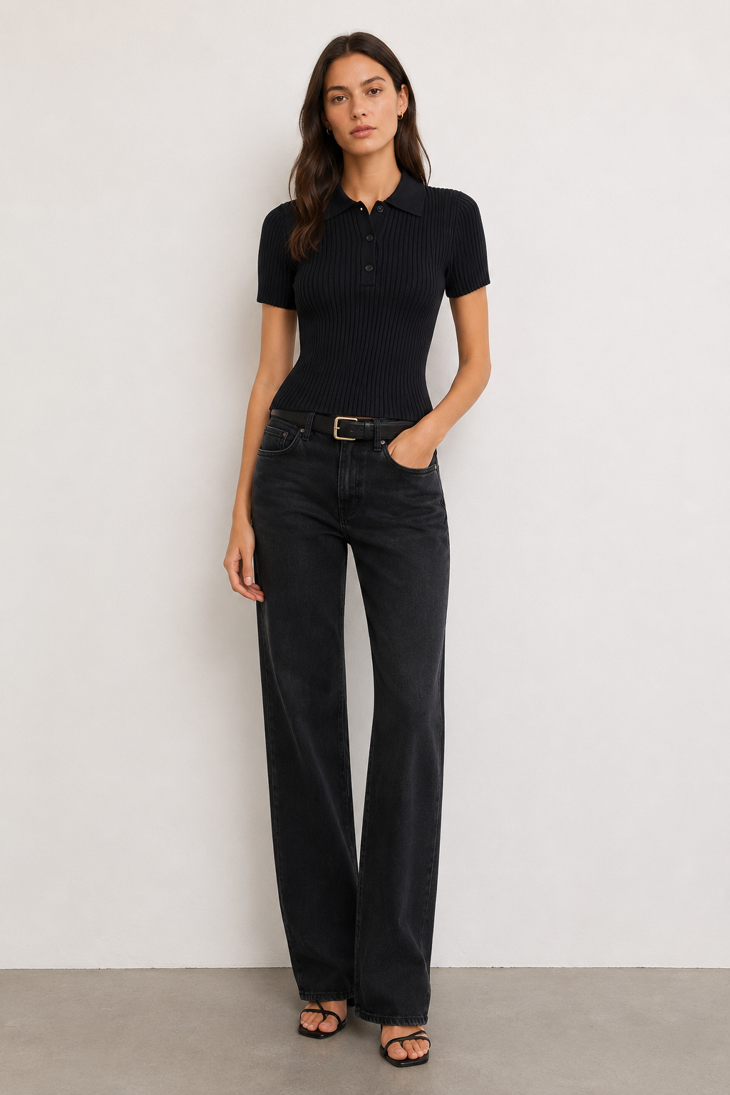 Cotton Ribbed Polo Top