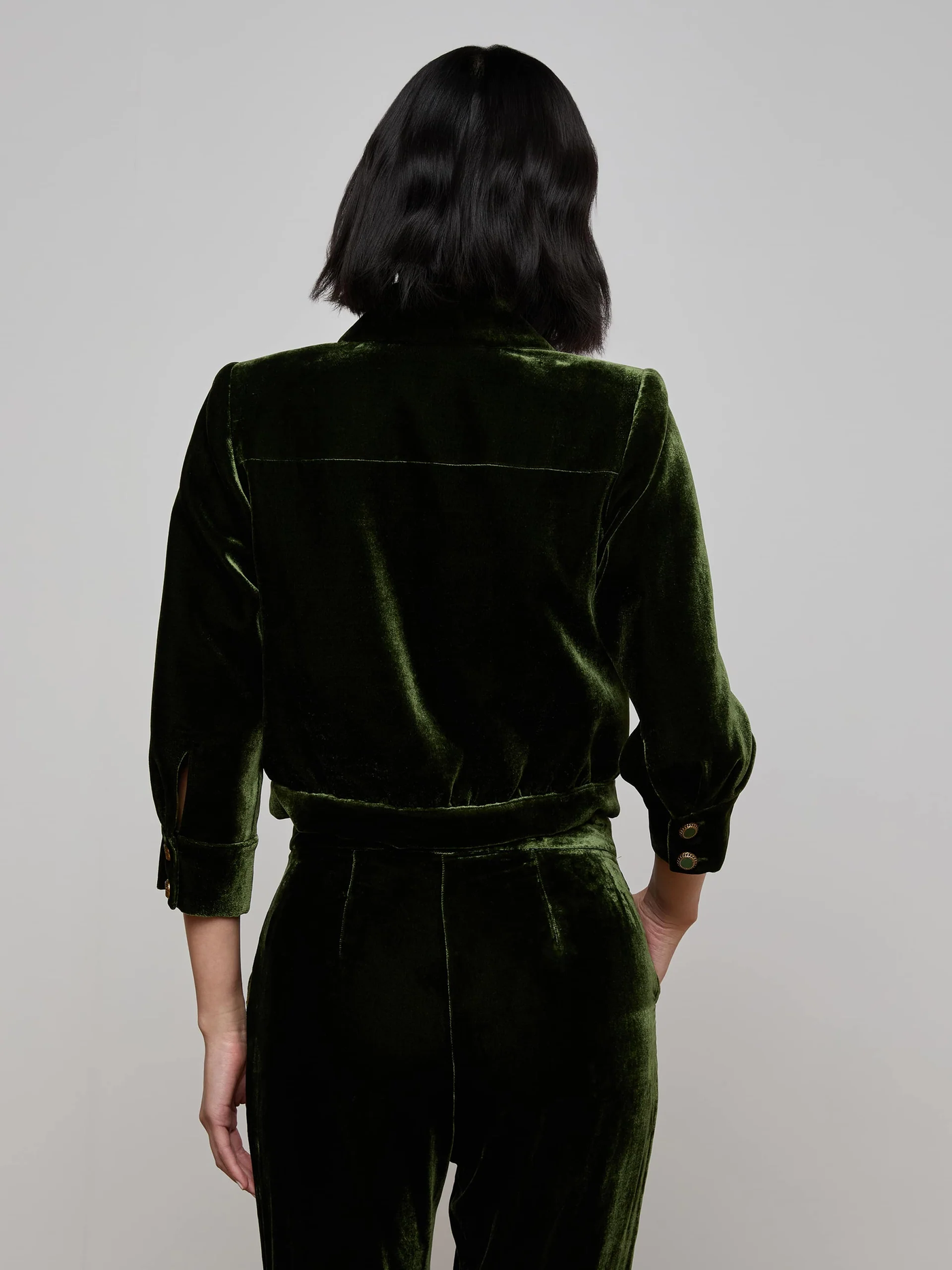 JIA VELVET JACKET IN DEEP OLIVE COATED