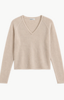 Minnie Rose Sheer Luxury Cashmere Long Sleeve V Neck with Rolled Trims at Romi Boutique