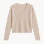 Minnie Rose Sheer Luxury Cashmere Long Sleeve V Neck with Rolled Trims at Romi Boutique