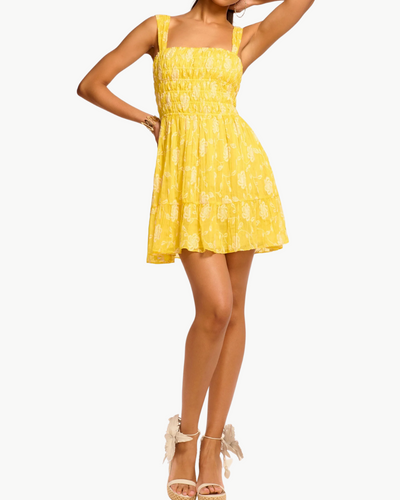 AYDAN CHIFFON SMOCKED MINI DRESS IN LEMON LILY