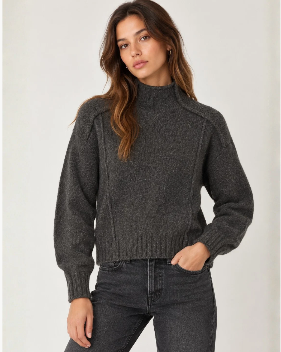 Boxy Seamed Funnel Neck
