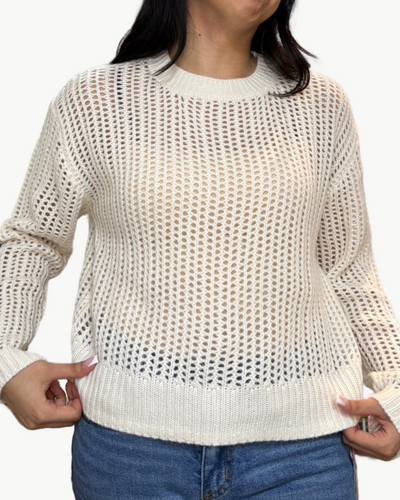 MARCI LONG SLEEVE RELAXED CREWNECK IN GARDENIA