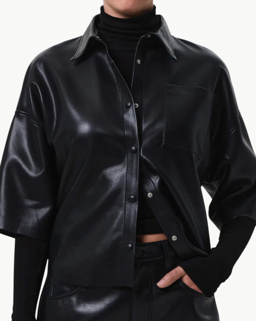 FRANCES CROPPED CAPE BUTTON UP IN BLACK