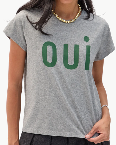 OUI CLASSIC TEE IN GREY MELANGE WITH EVERGREEN - Romi Boutique