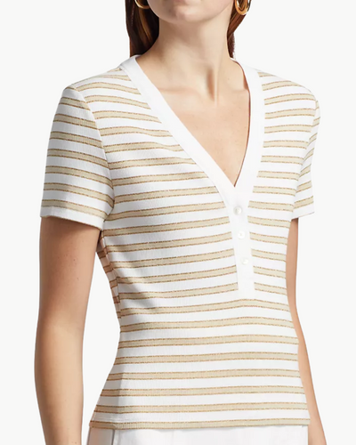 DEKALB RIBBED HENLEY T-SHIRT IN KHAKI/WHITE