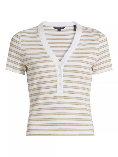 DEKALB RIBBED HENLEY T-SHIRT IN KHAKI/WHITE