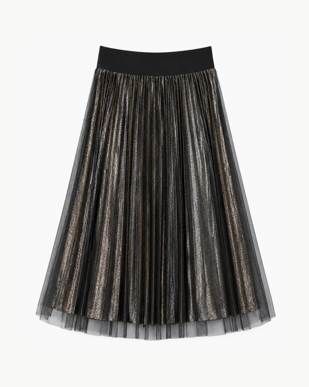 Loyd/Ford Metallic Pleat Skirt with Mesh Overlay at Romi Boutique