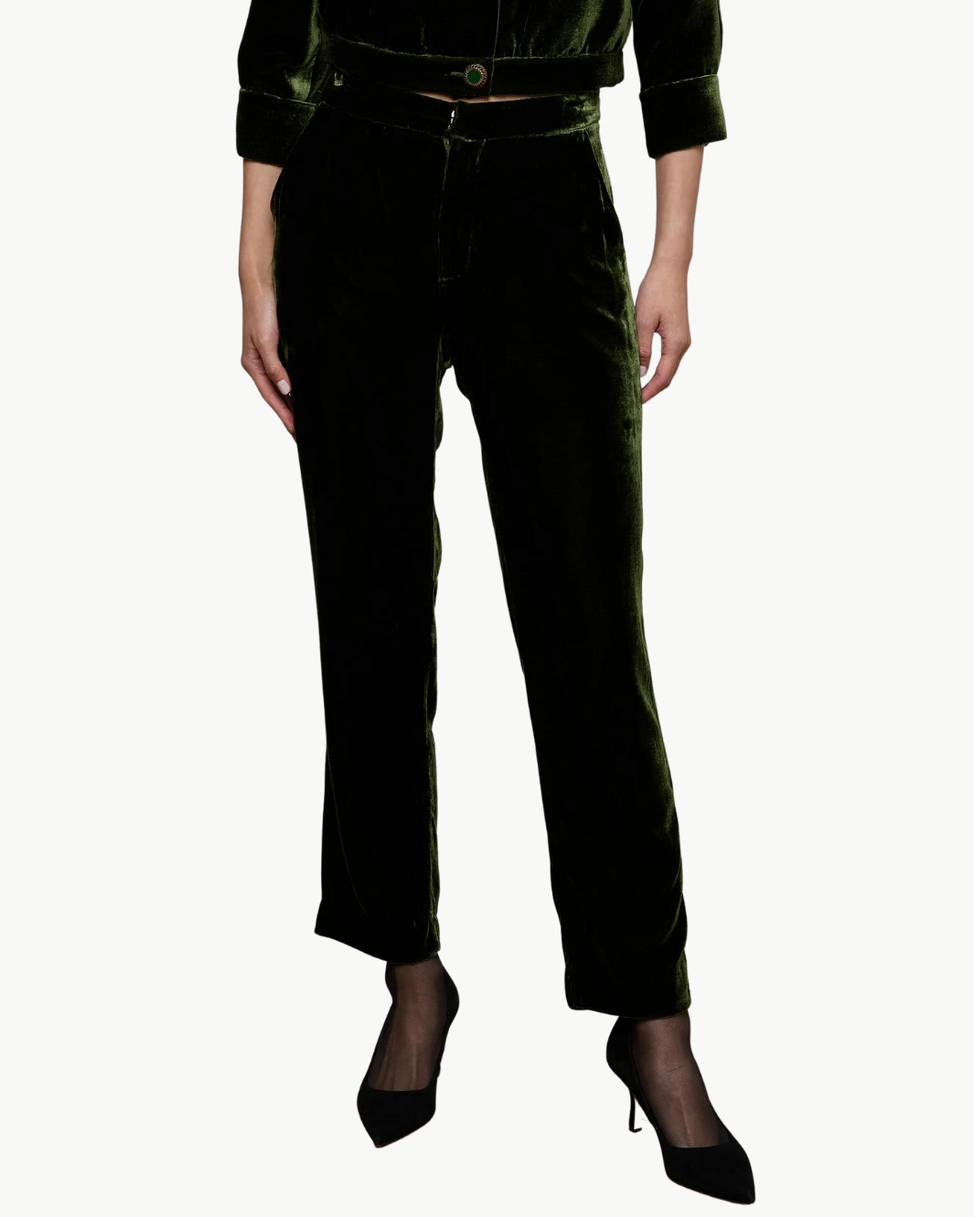 REBEL VELVET TROUSER IN DEEP OLIVE