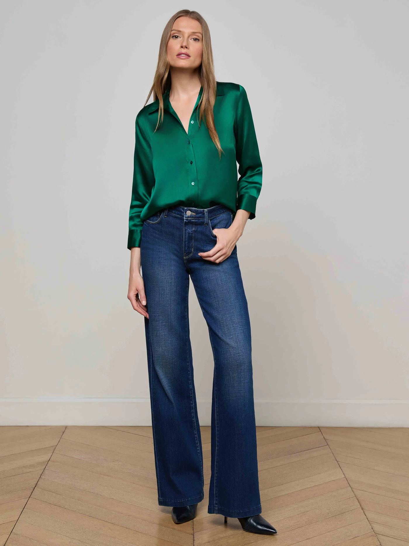 DANI 3/4 SLEEVE BLOUSE IN BOTTLE GREEN