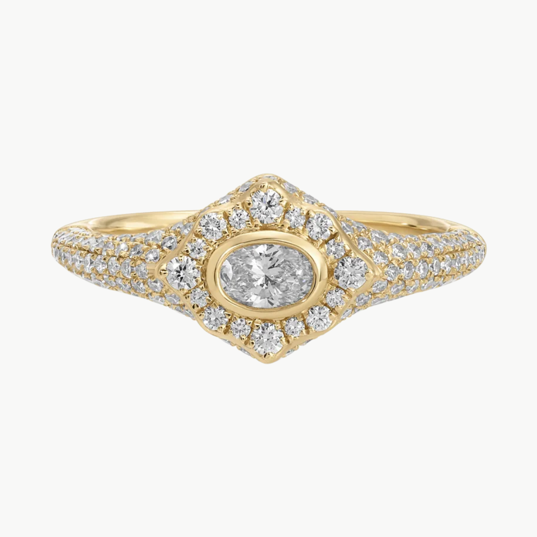 Oval Diamond Daphne Signet Ring