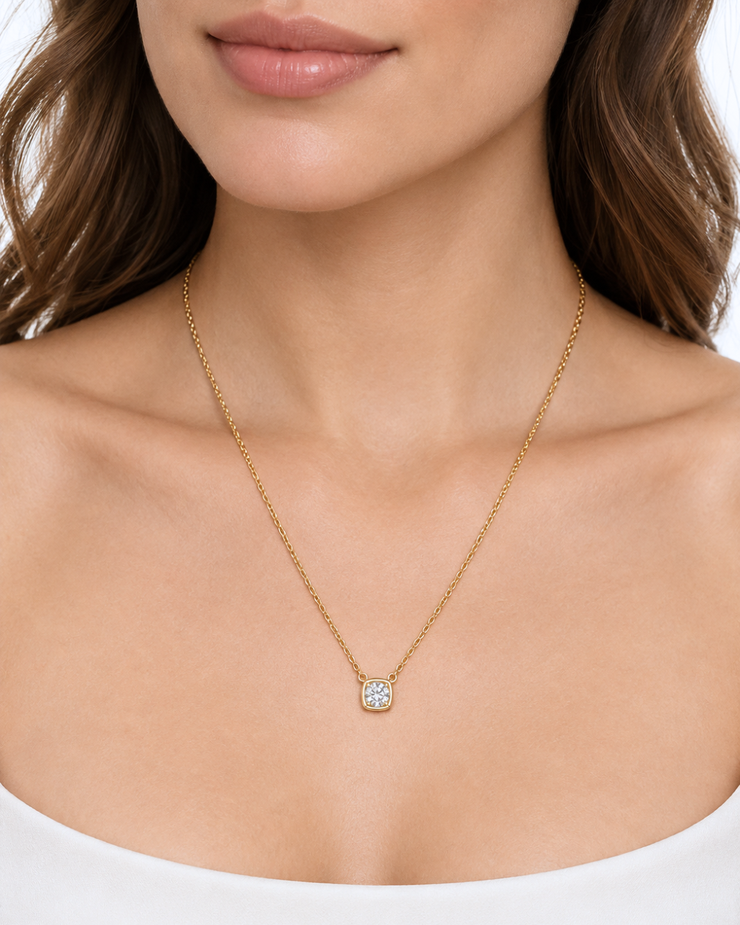 Floating Cushion Bezel Diamond Necklace