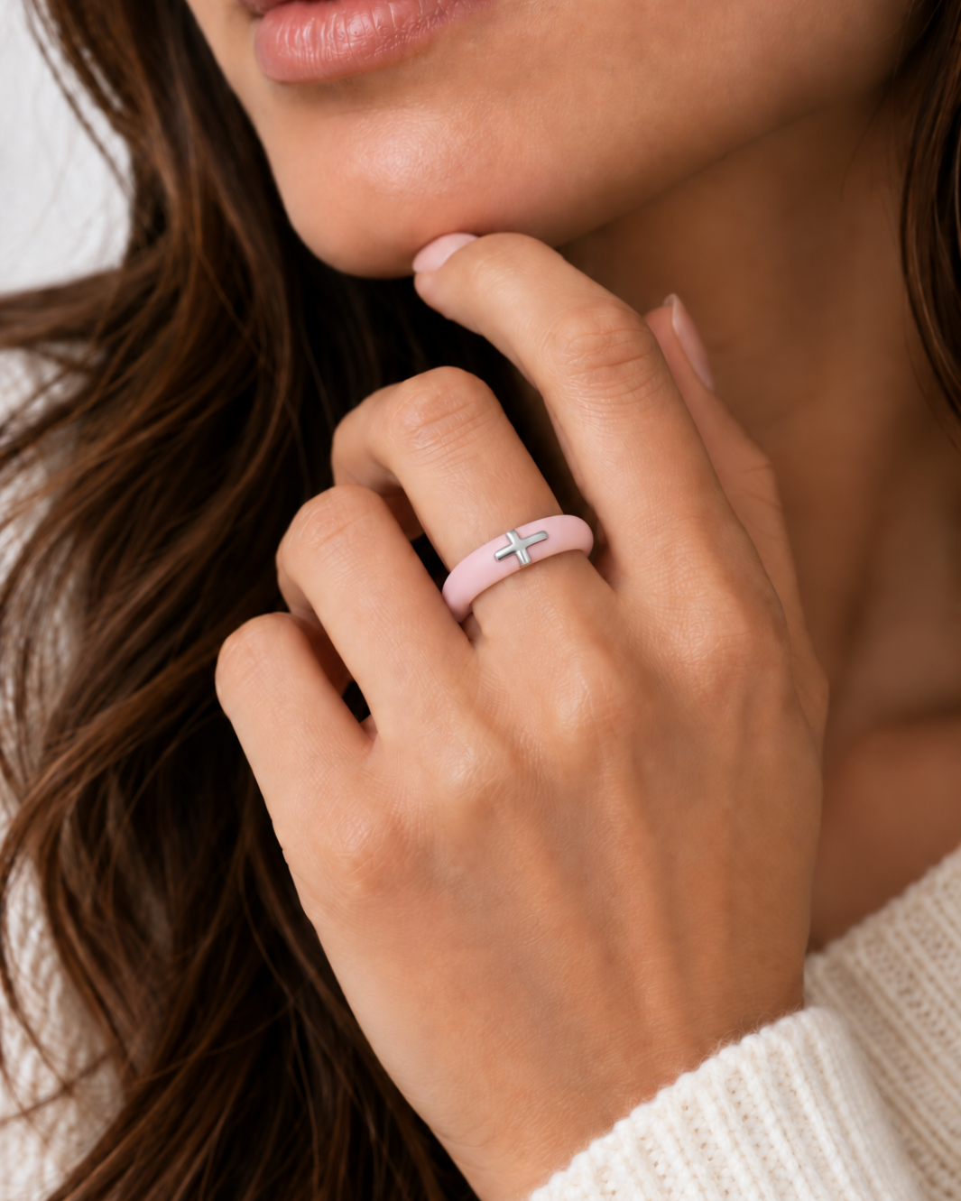 Sterling Silver Sideways Cross Silicone Ring