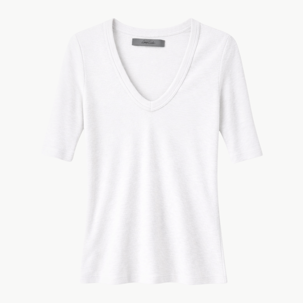 Enza Costa TEXTURED RIB HALF SLEEVE U at Romi Boutique